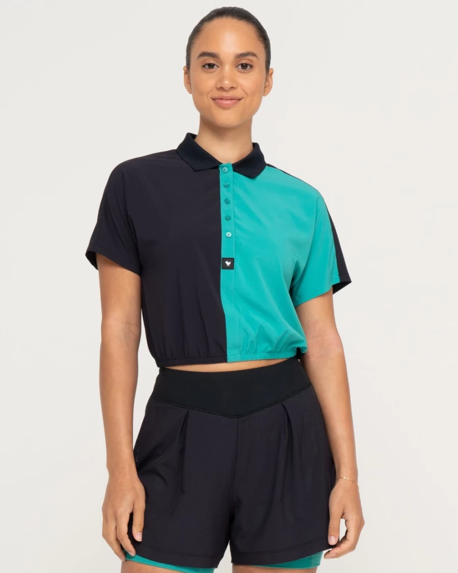 Bad Birdie Women's Ocean Floor Range Crop Polo Shirt for Golf & Casual Wear